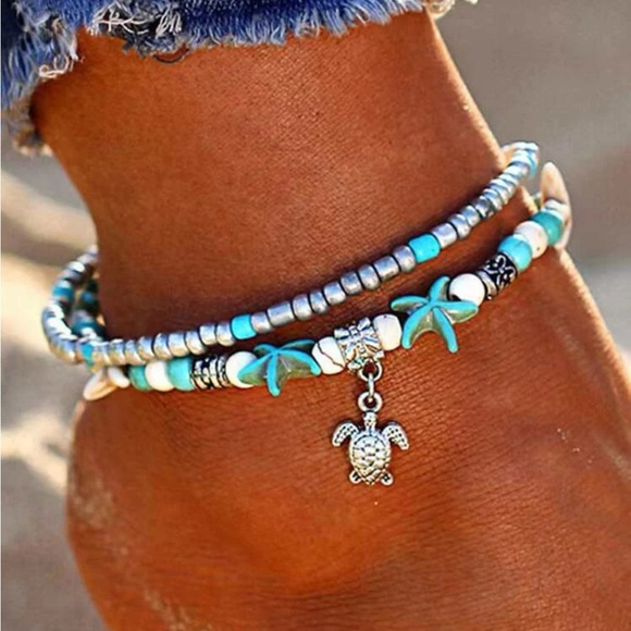 Jewelry - 2 pc Beaded Turtle Anklet